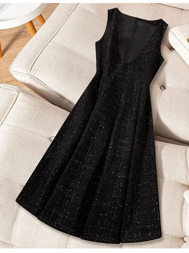 2024秋冬新款背心裙洋气时尚潮流中长款无袖毛呢连衣裙打底马甲裙