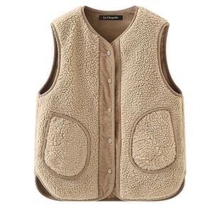 正反两穿灯芯绒羊羔毛复古保暖厚马甲女秋冬新款外穿无袖坎肩外套