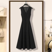 场合小黑裙无袖 都市风黑色连衣裙女2024春夏新款 正式 马甲背心长裙