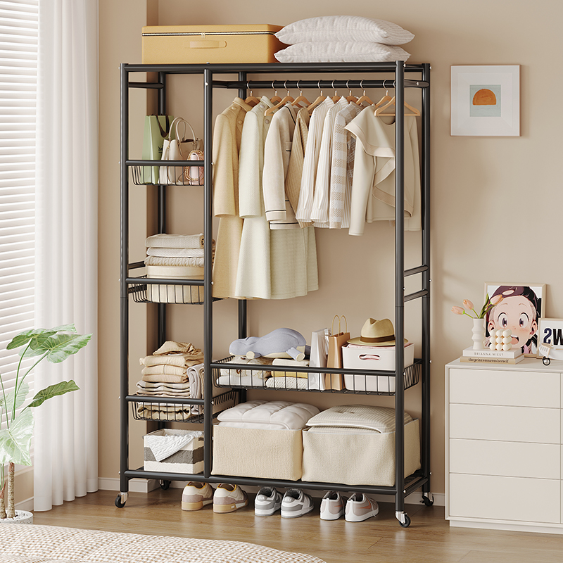 挂衣架落地卧室家用衣柜置地晾衣架出租房简易多功能收纳衣帽架子