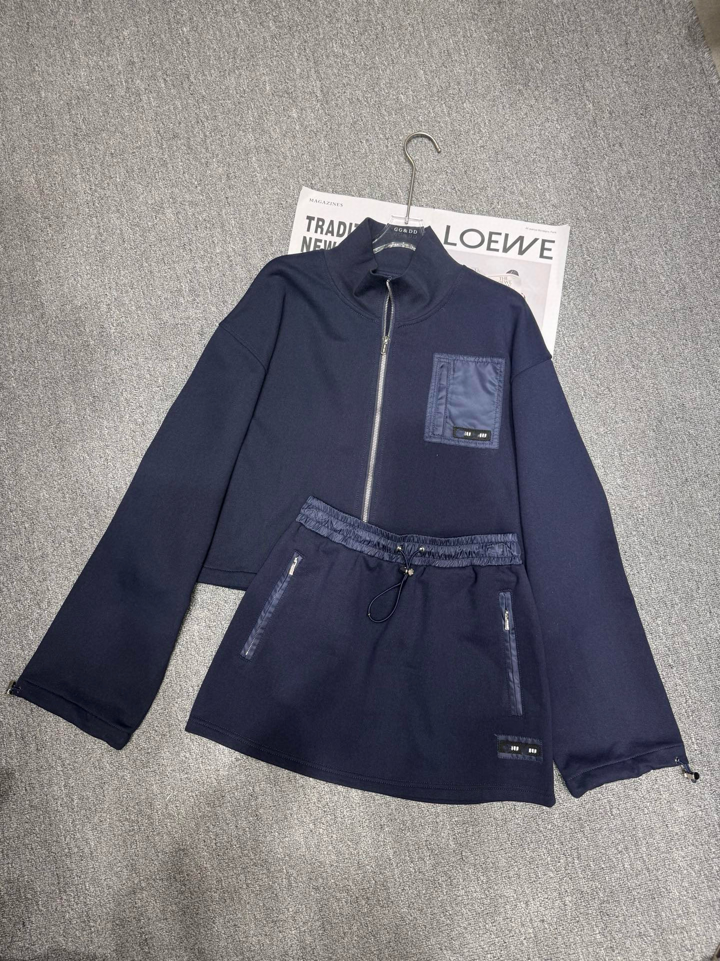 啊缪同款休闲套装女25春秋冬字母刺绣立领拉链卫衣外套半身裙短裙