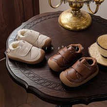 真皮宝宝加绒保暖学步鞋2025冬季新款男女小童休闲防踢软底小皮鞋