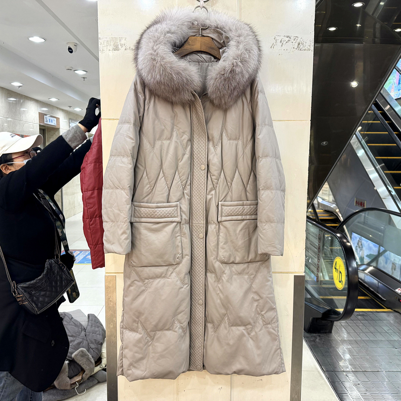 A6035 狐狸毛领进口澳皮加厚洋气长款鹅绒羽绒服大码女装冬装欧货
