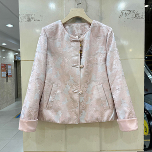 正品 依米莎26A026 三粒流苏盘扣圆领复古提花圆领国风短外套春装