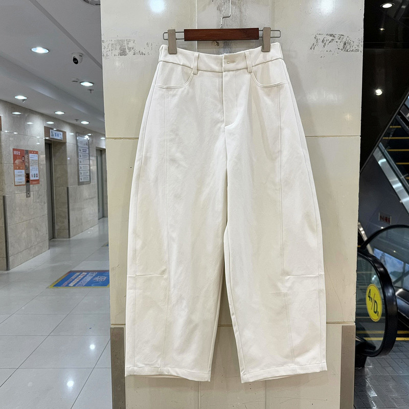 艾2610 欧货春装2026新款一粒扣后松紧高腰休闲弯刀裤气球裤女裤