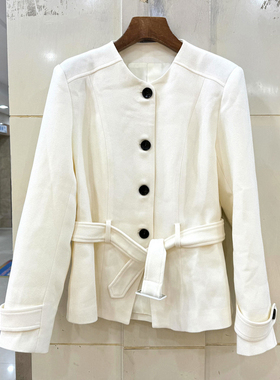 墨雪MX26325 欧货春装2026单排扣圆领系带收腰开叉通勤醋酸小外套