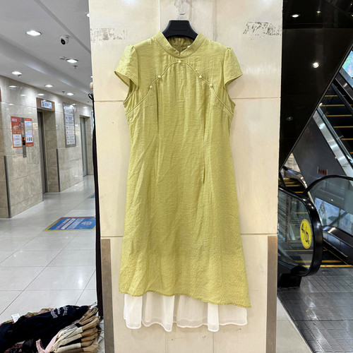 益华彩菲YH26B639 珍珠扣立领拼鱼尾收货气质中长旗袍连衣裙夏装