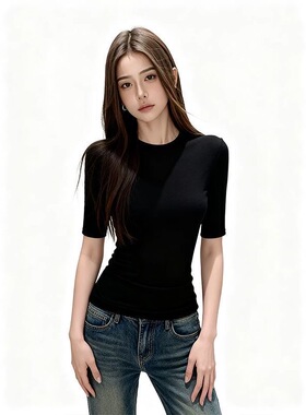 绝美巨好看的白色中袖T恤女夏季2026新款高级感小众修身正肩上衣