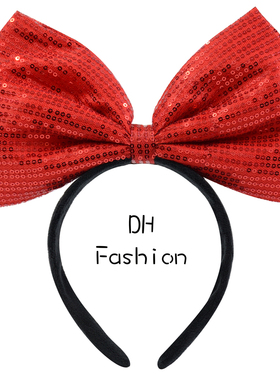 乐园游玩红色亮片大蝴蝶结女发卡发箍成人儿童发饰装扮