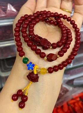 朱砂三圈手链项链女招财貔貅手串弹力红色古民族风长款个性