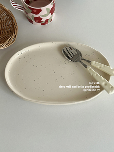 北欧风ins泼墨墨点哑光陶瓷椭圆大平盘高颜值餐盘西餐沙拉浅盘