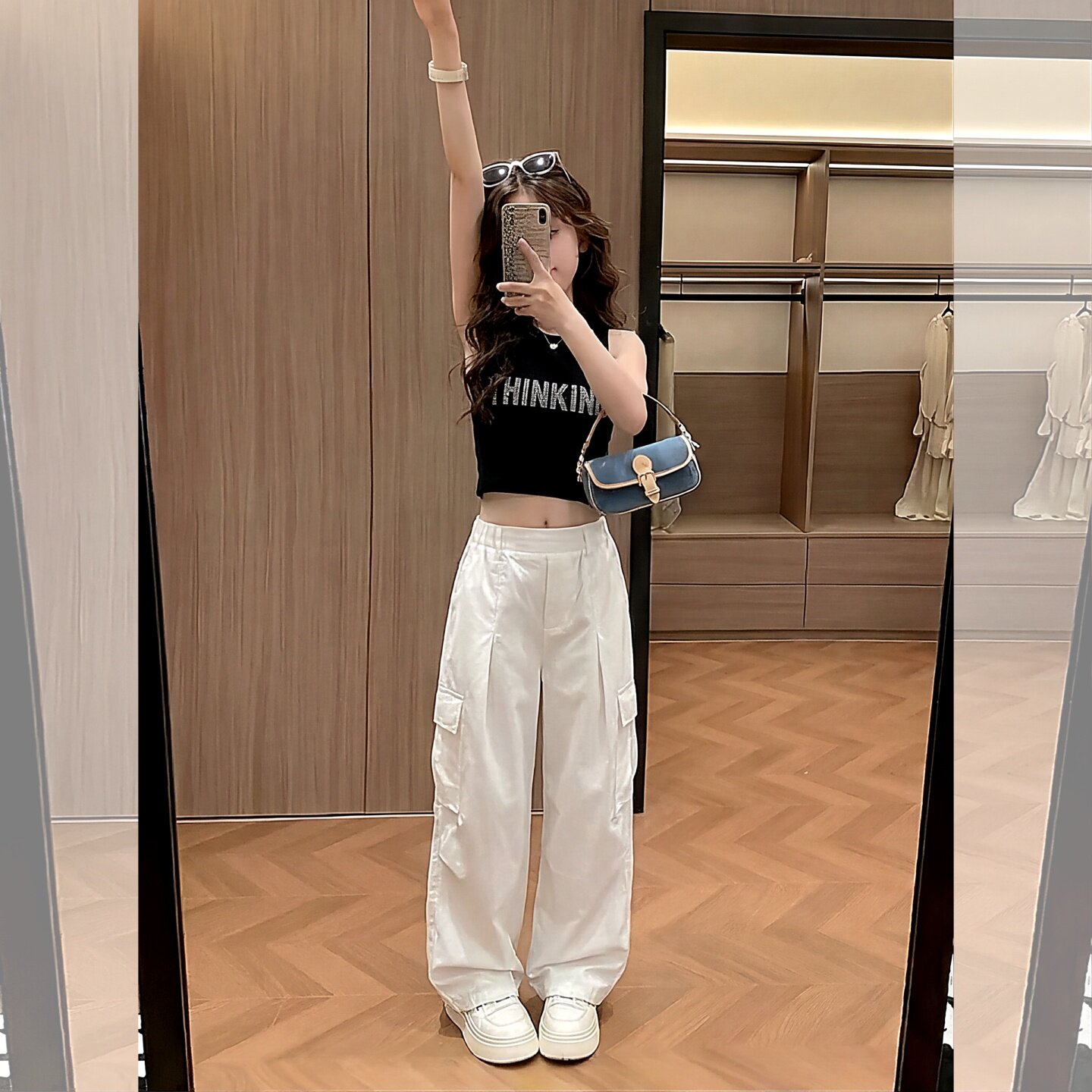 露脐背心装女童爵士舞服装少儿棉背心黑白裤萝卜裤嘻哈街运动套装