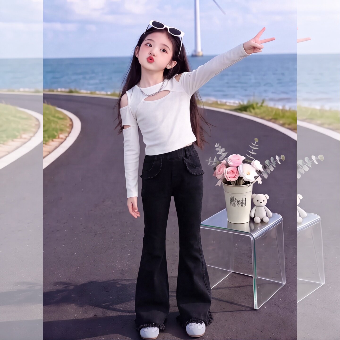 女童秋季款儿童时髦流苏牛仔裤女