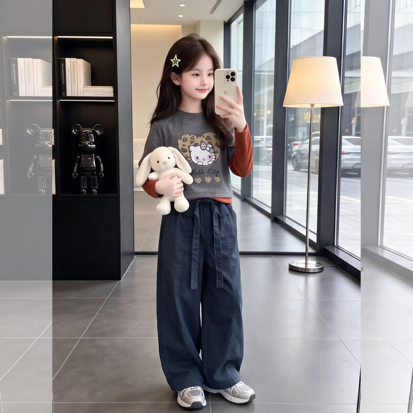 女童韩系假两件长袖阔腿两件套