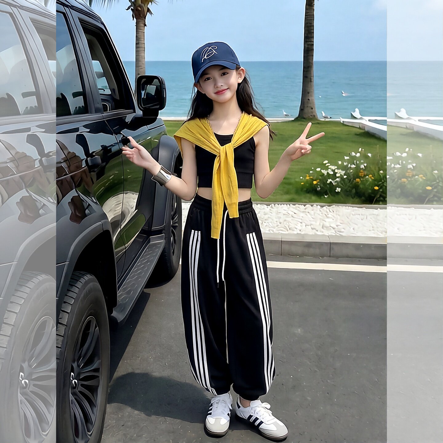女童裤子夏季薄款女大童韩版运动裤女孩潮酷速干裤初中生防蚊裤潮