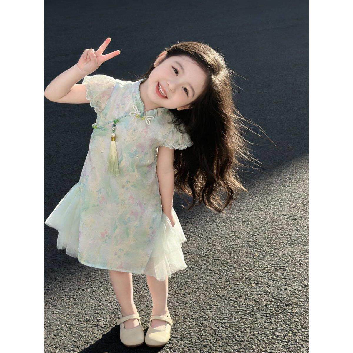 女童夏季连衣裙2026新款儿童洋气甜美小女孩蕾丝新中式国风旗袍裙