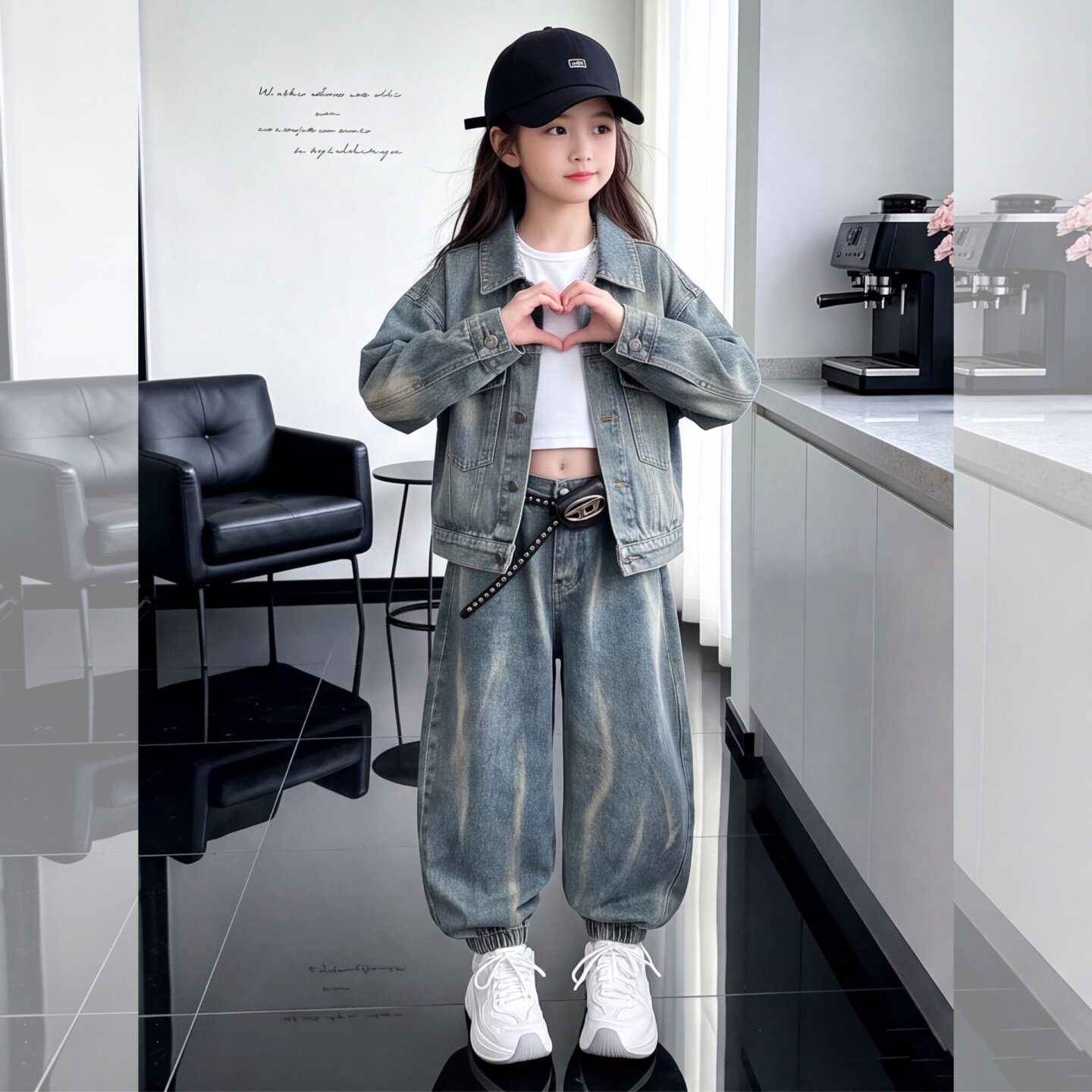 女童美式牛仔套装秋季2026新款中