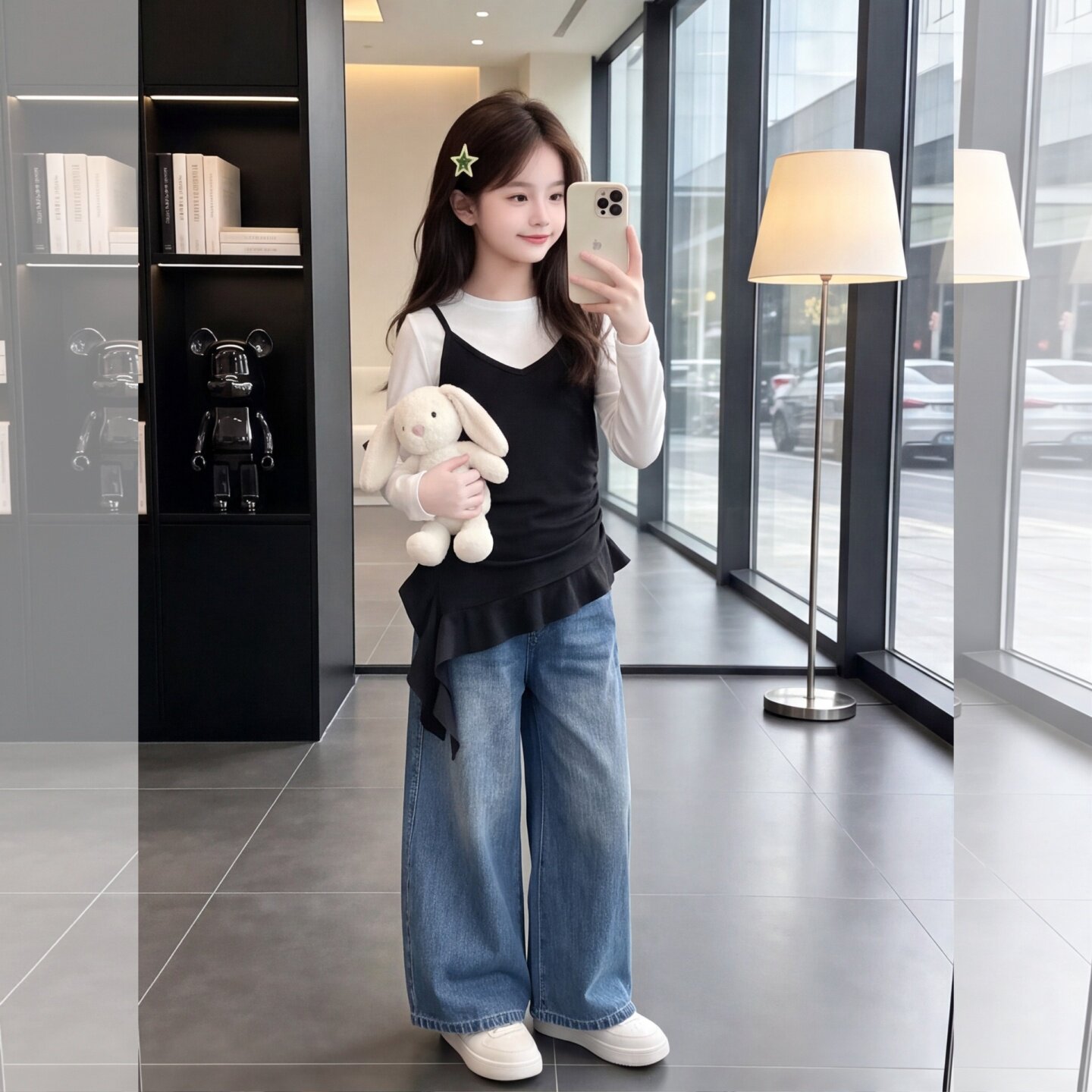 女童春秋假两件叠穿背心套装
