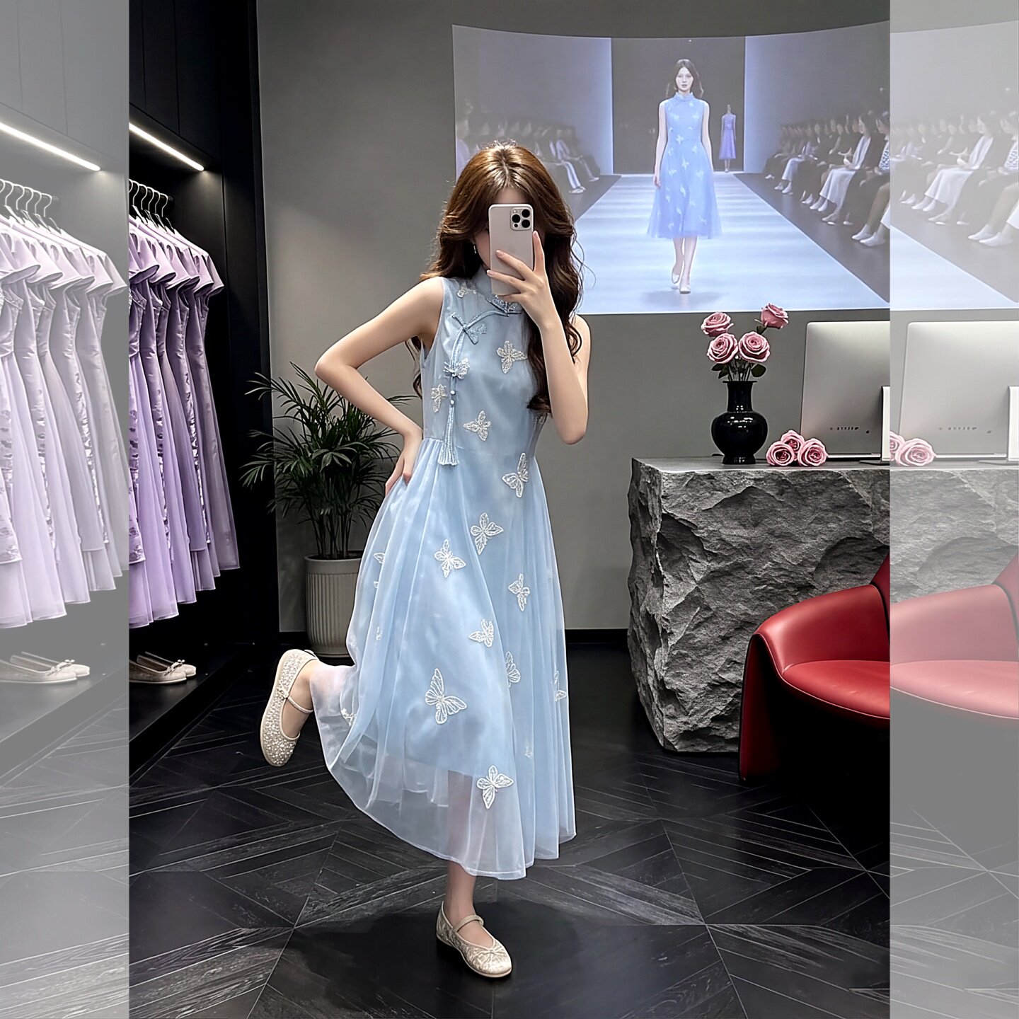 女童中国风蝴蝶刺绣无袖连衣裙26