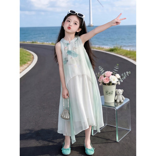 女童旗袍连衣裙夏季2026新款初中生夏装国风中长款汉服裙儿童裙子