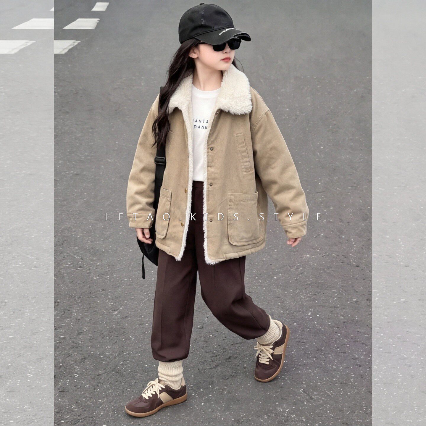 女大童冬季加绒加厚毛领棉服新款