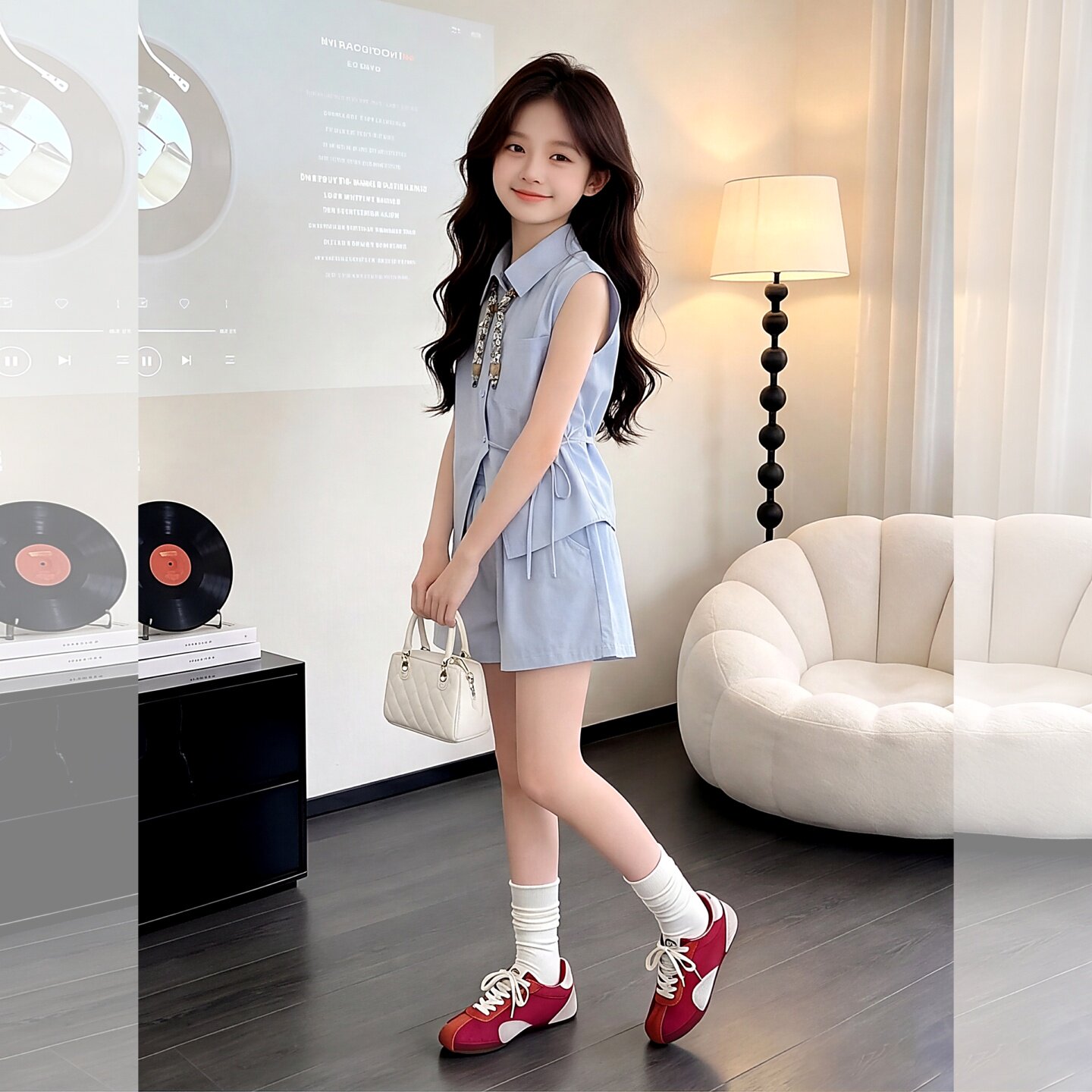 女童无袖衬衫套装夏季2026新款儿
