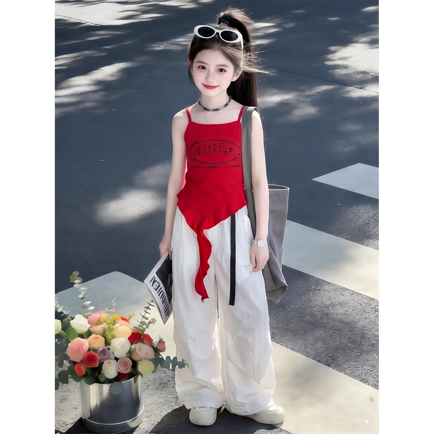 女童辣妹风背心2026夏季新款套装