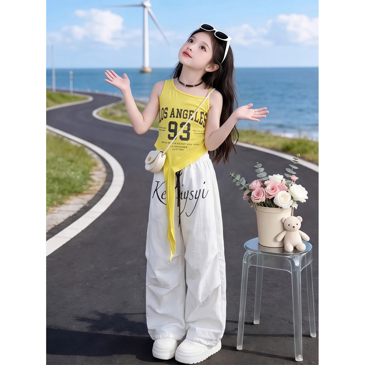 女童爵士街舞套装2026夏季新款吊带背心工装阔腿裤中大童炸街夏装