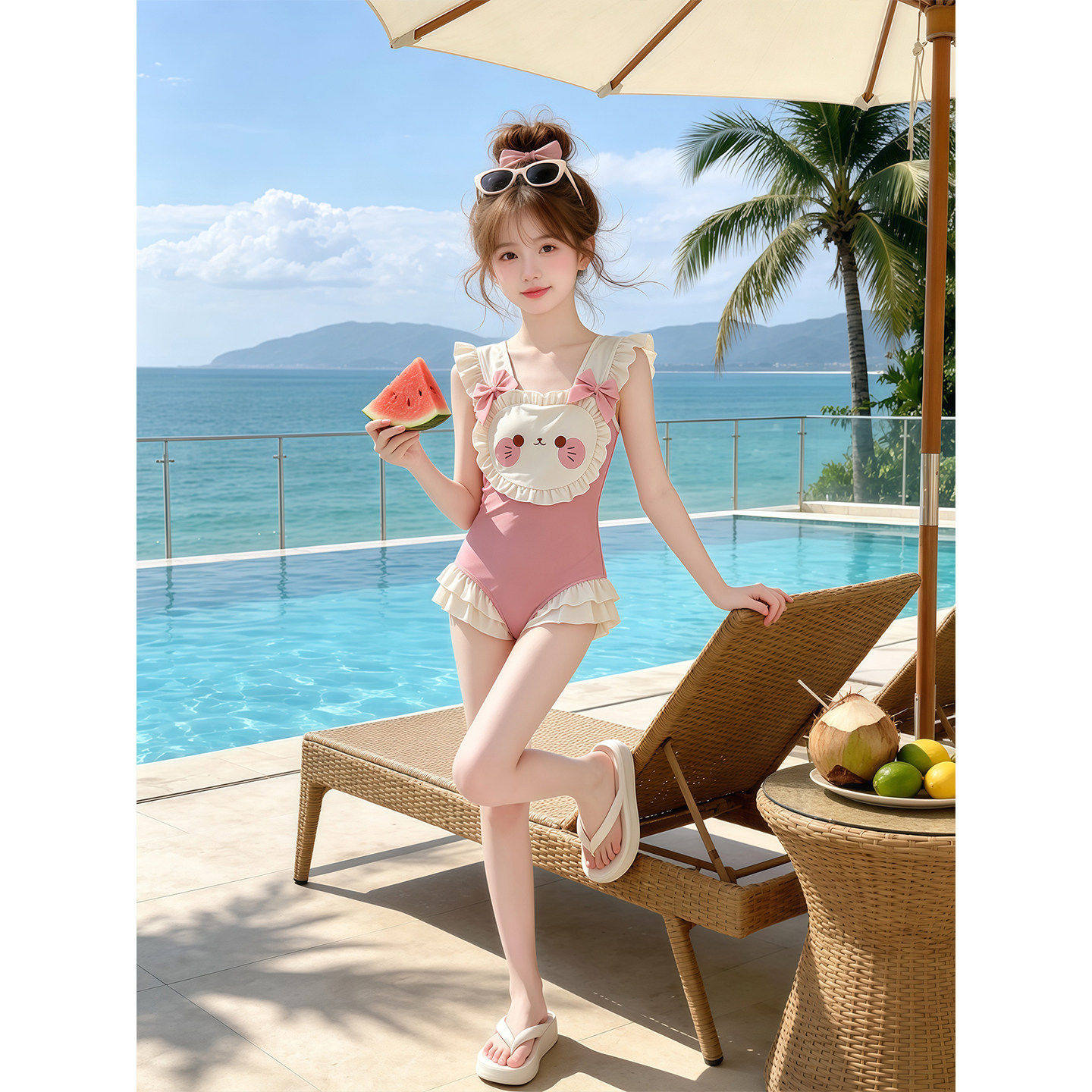女童连身泳衣夏季2026新款儿童卡通小熊游泳衣夏装女孩甜美游泳服