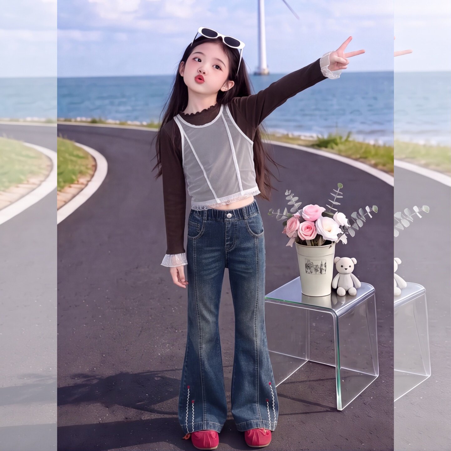 女童喇叭裤春秋大童修身弹力秋季