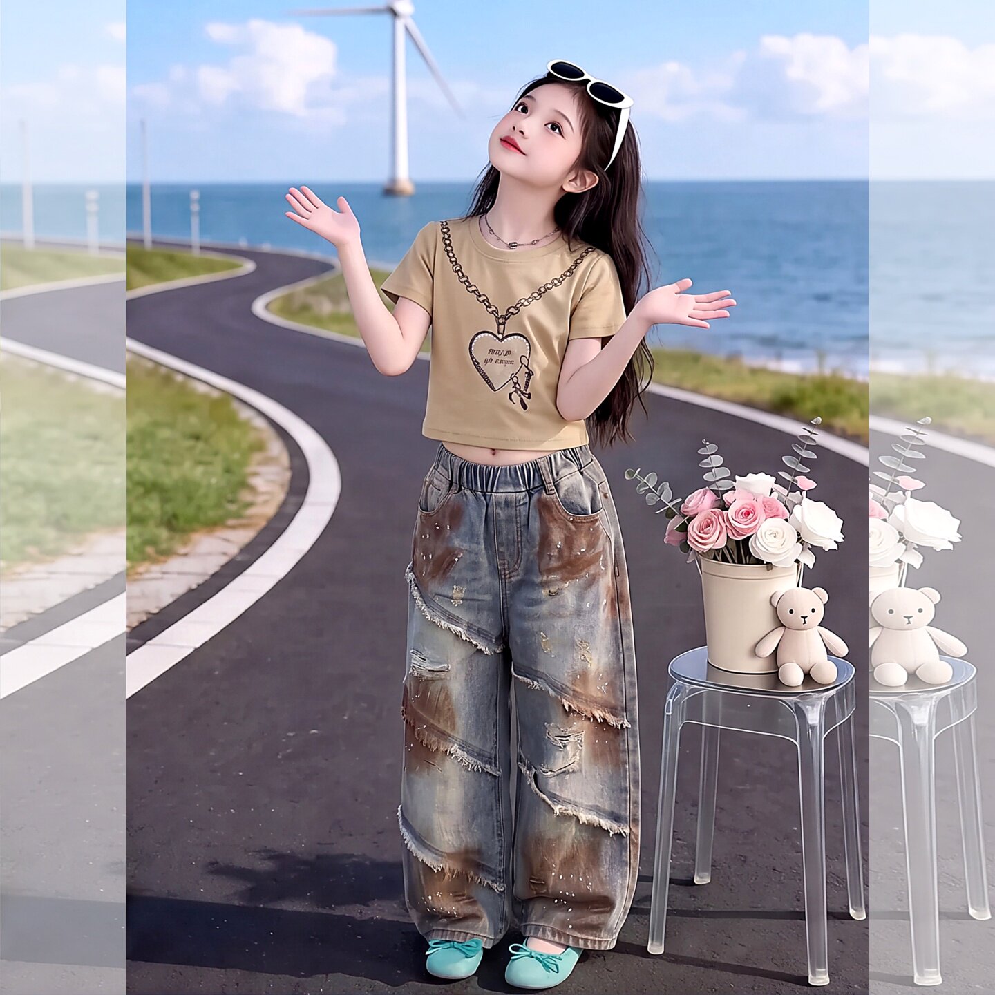 女童夏季套装2026新款儿童短袖牛