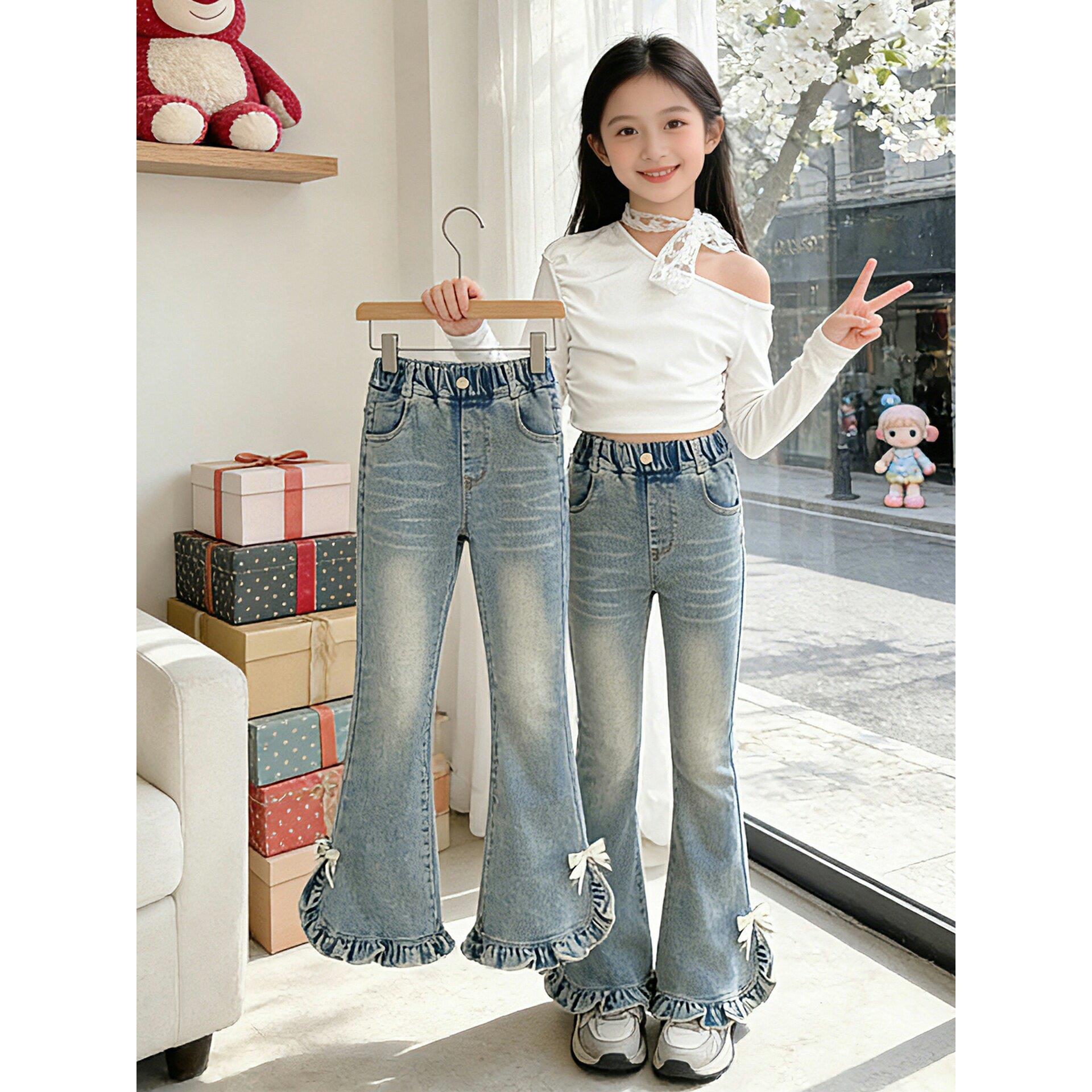 女童秋装牛仔裤春秋款2026新款女大童喇叭裤儿童秋季百搭修身裤子