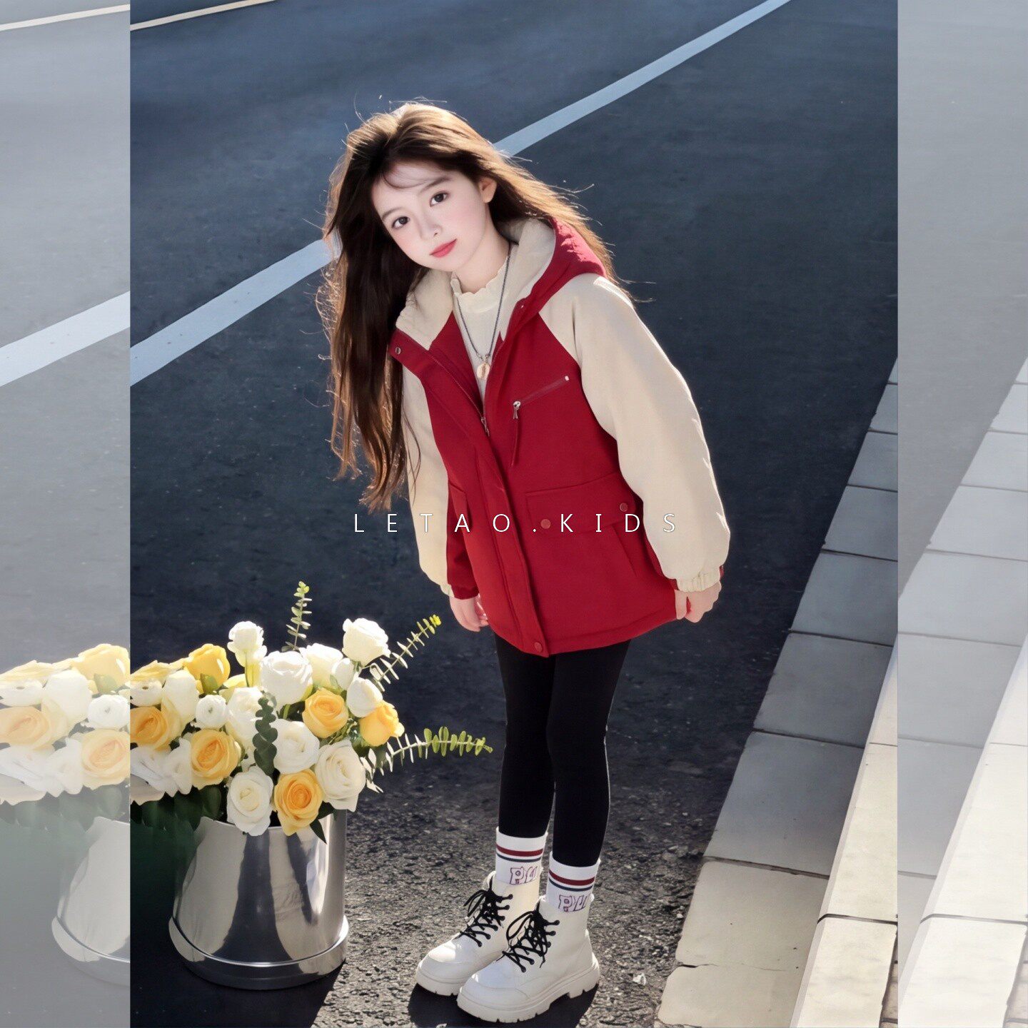 秋冬女童连帽加绒加厚派克服外套