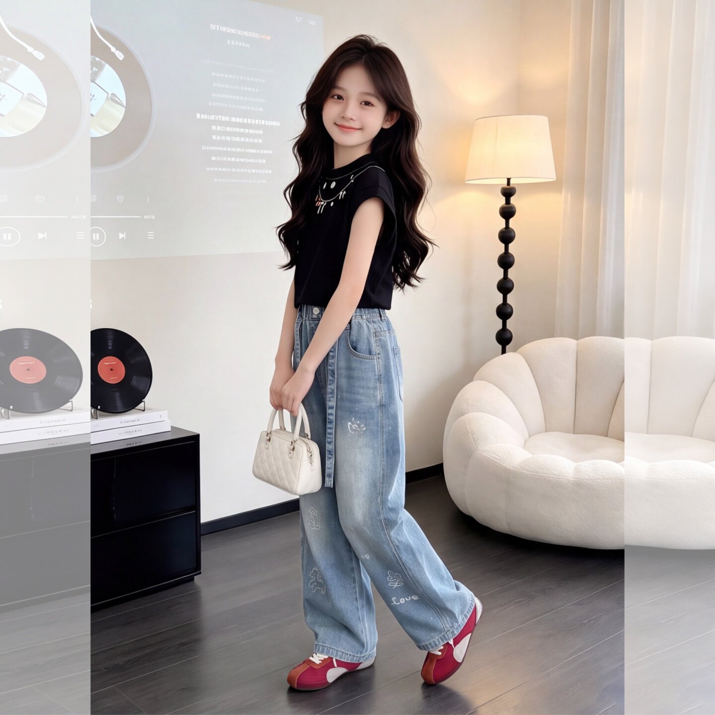 女童牛仔裤抽绳T恤套装秋季新款