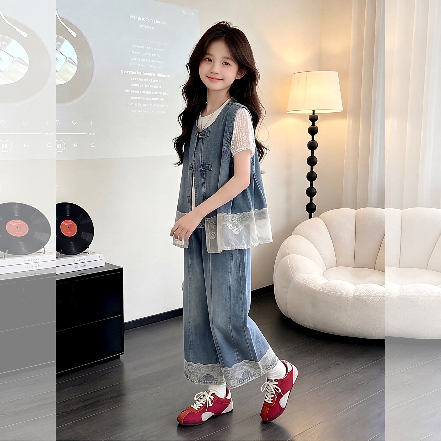 女童夏装套装洋气大儿童牛仔马甲短袖打底衫女孩薄款牛仔裤子衣服