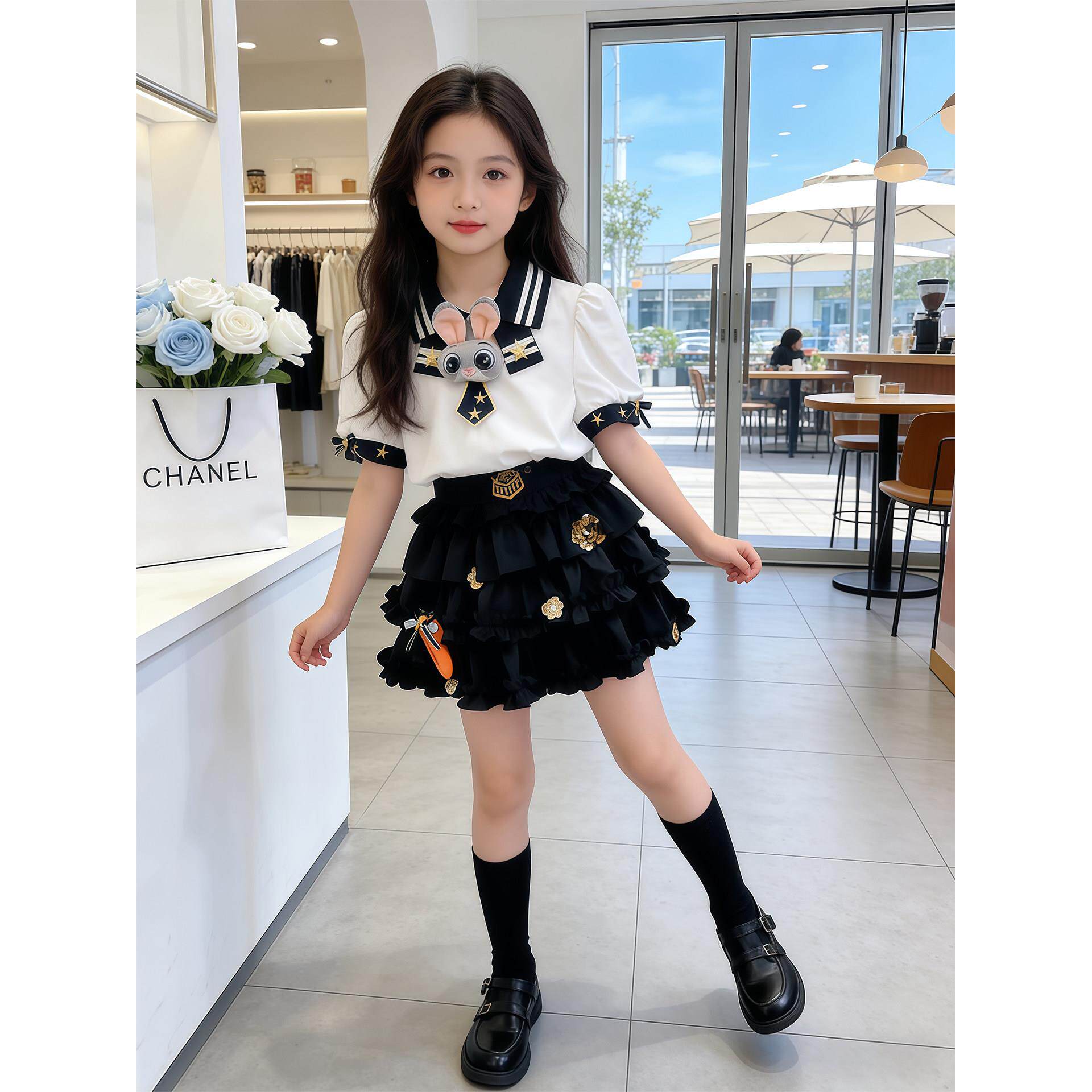 女童朱迪兔子警官连衣裙夏装2026新款儿童夏季超火学院风裙子套装