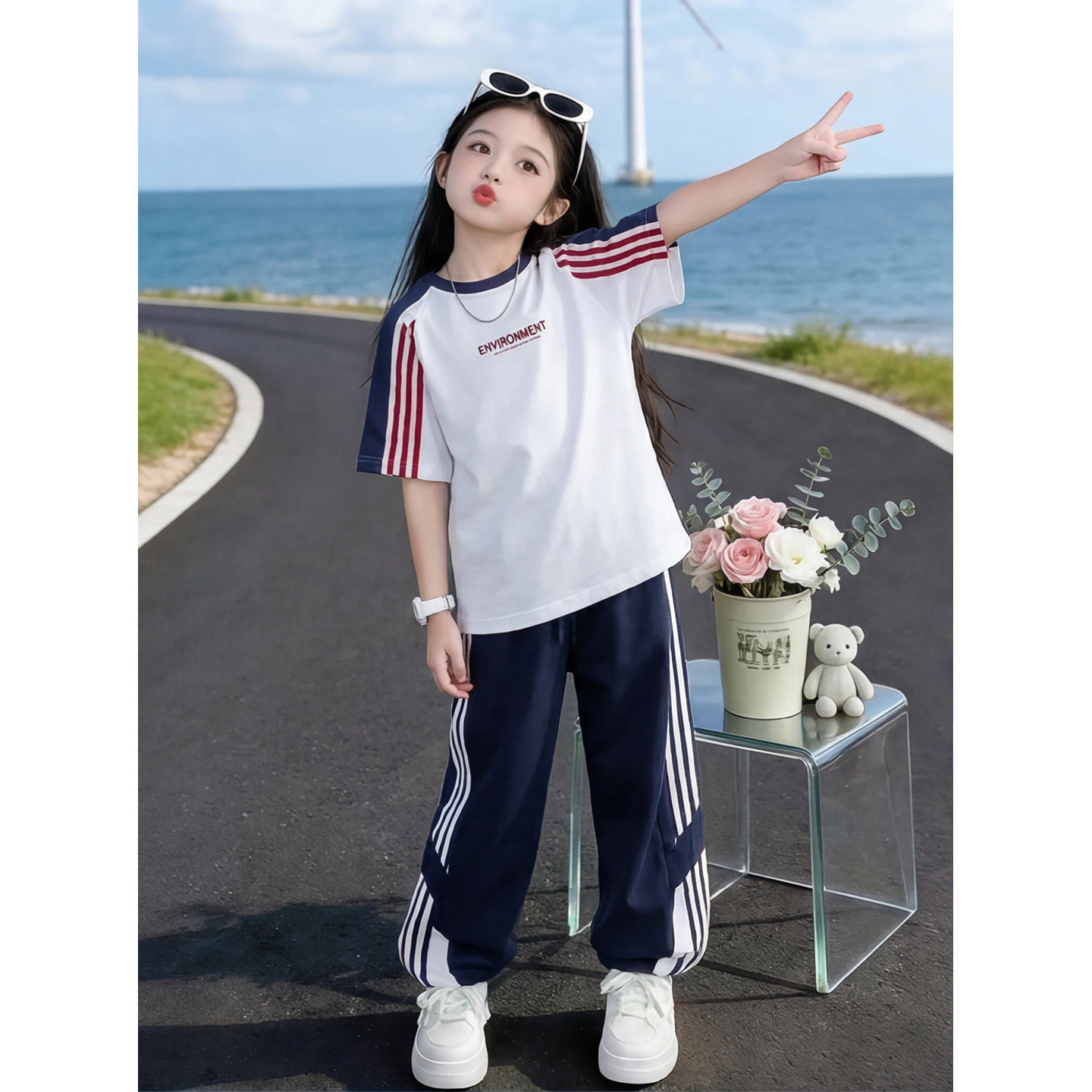 男女童夏季短袖套装2026年新款中大童夏装薄款儿童运动长裤两件套
