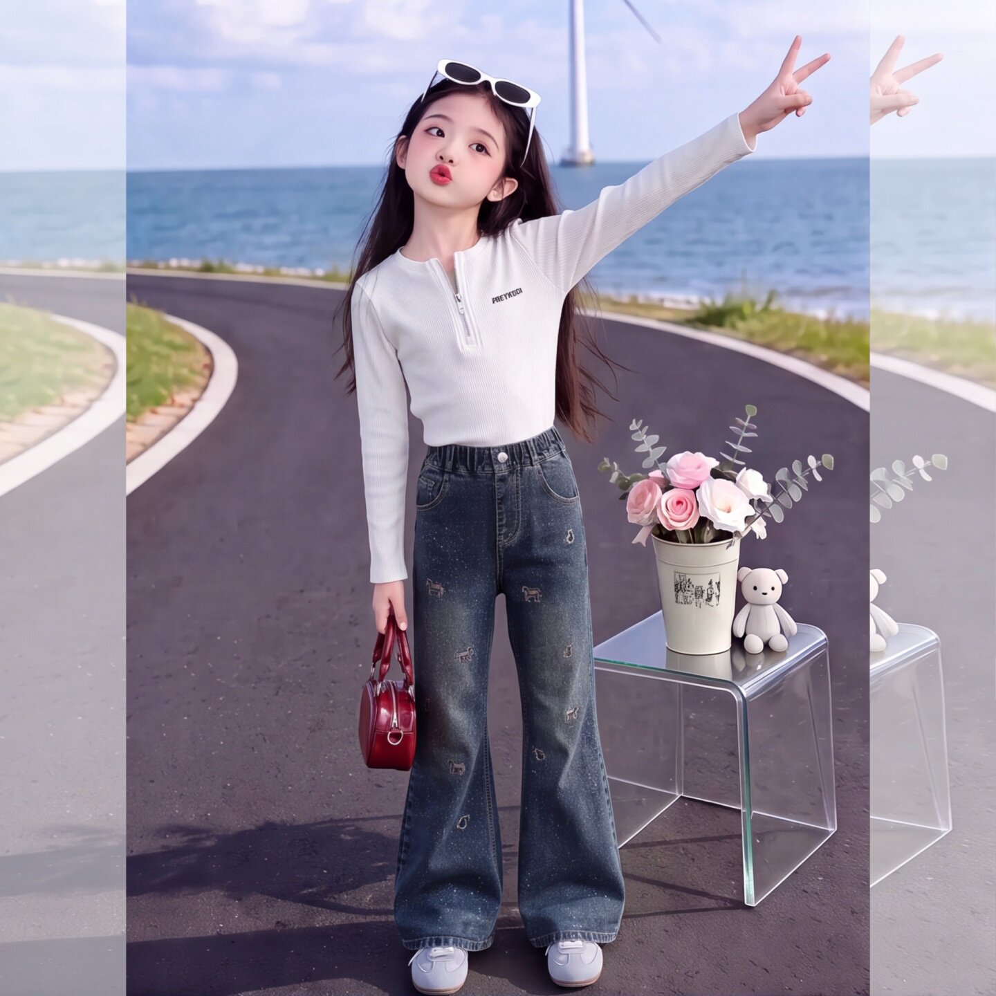 女童牛仔裤春秋款2026新款儿童洋