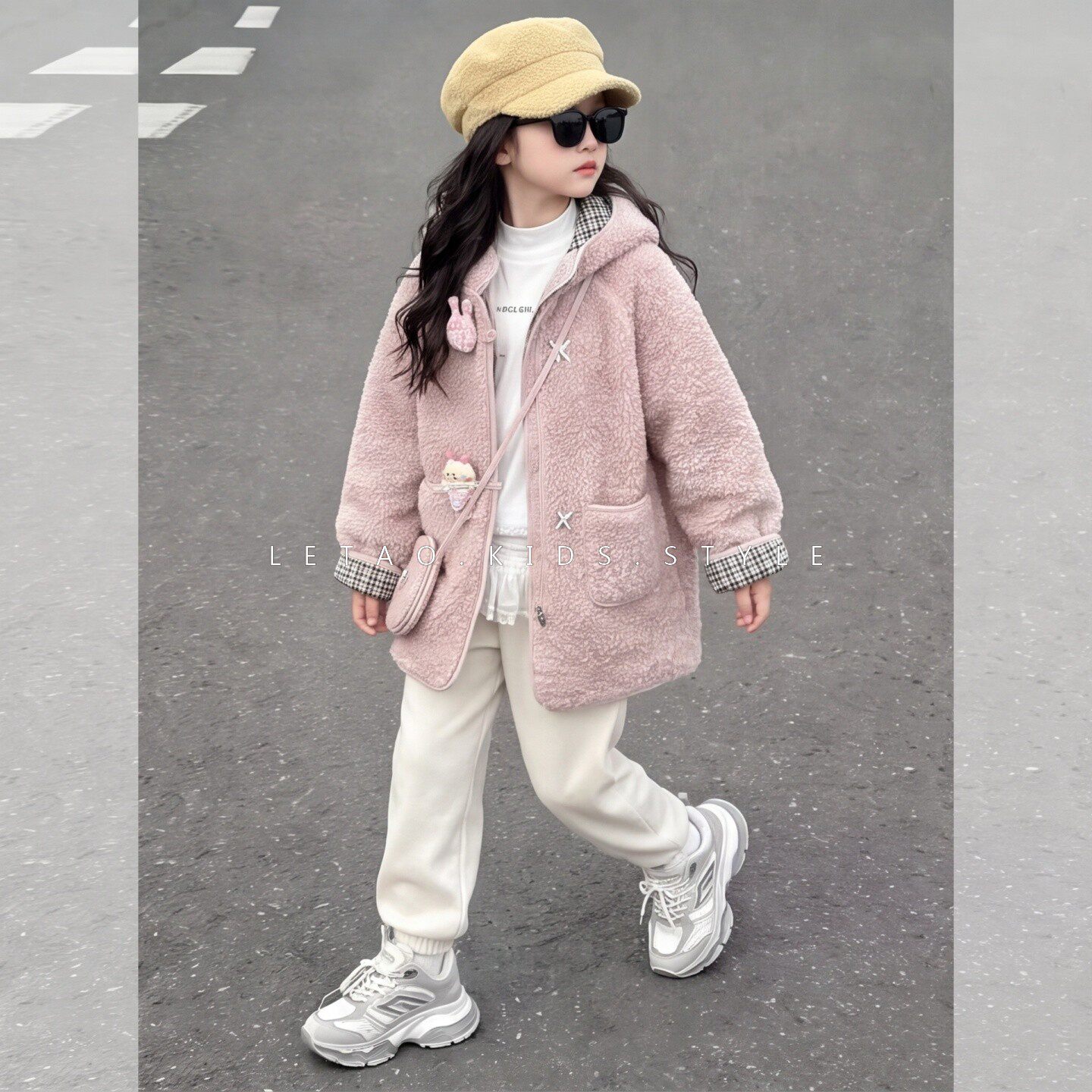 女童冬装加绒毛毛衣外套2026新款