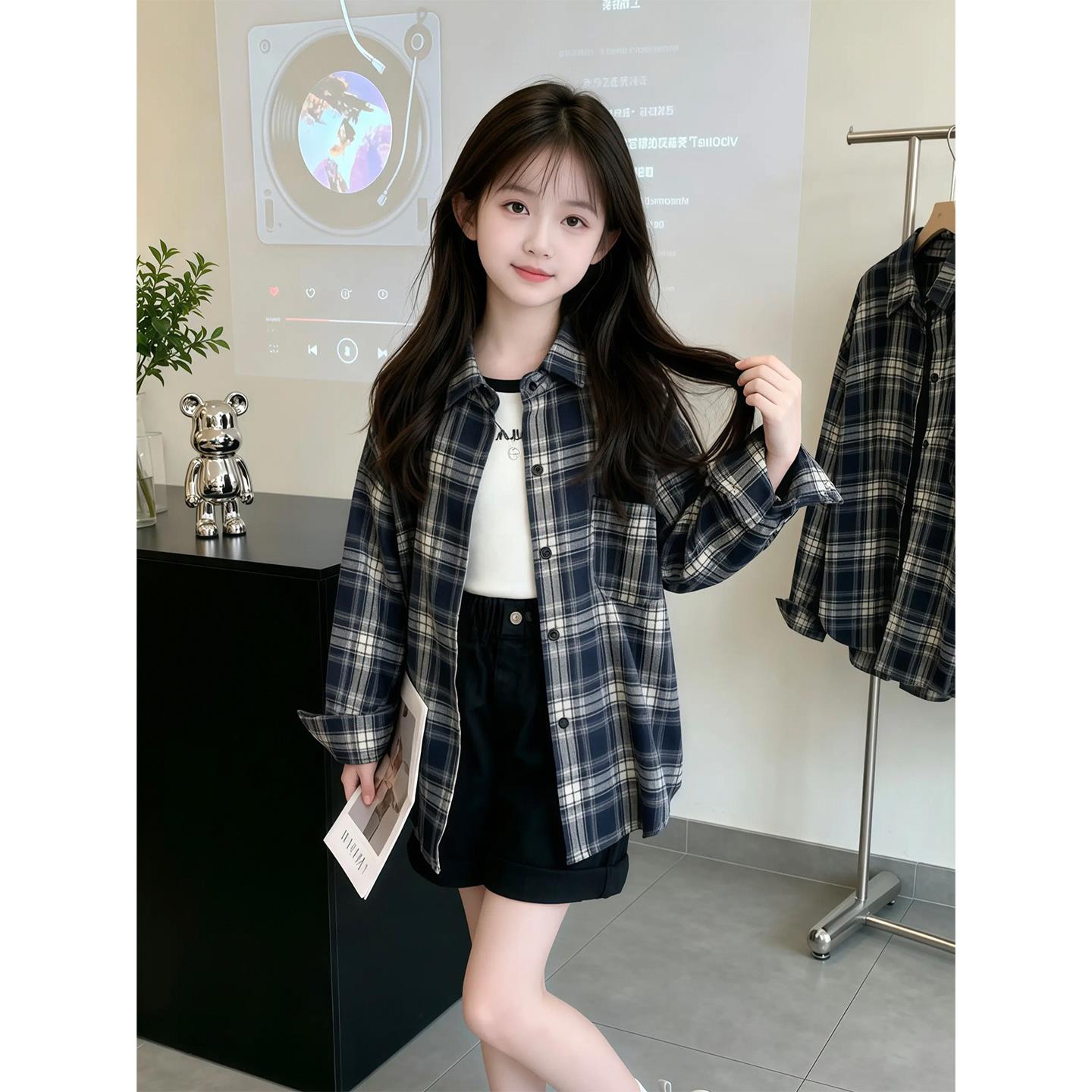 女童格子衫外套秋季2026新款儿童韩系衬衫上衣女大童秋装洋气衬衣
