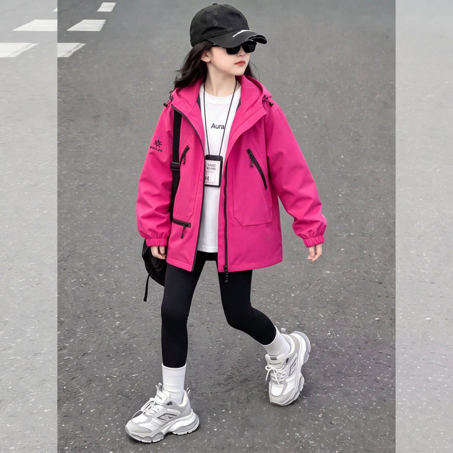 女童多巴胺粉连帽冲锋衣秋冬外套