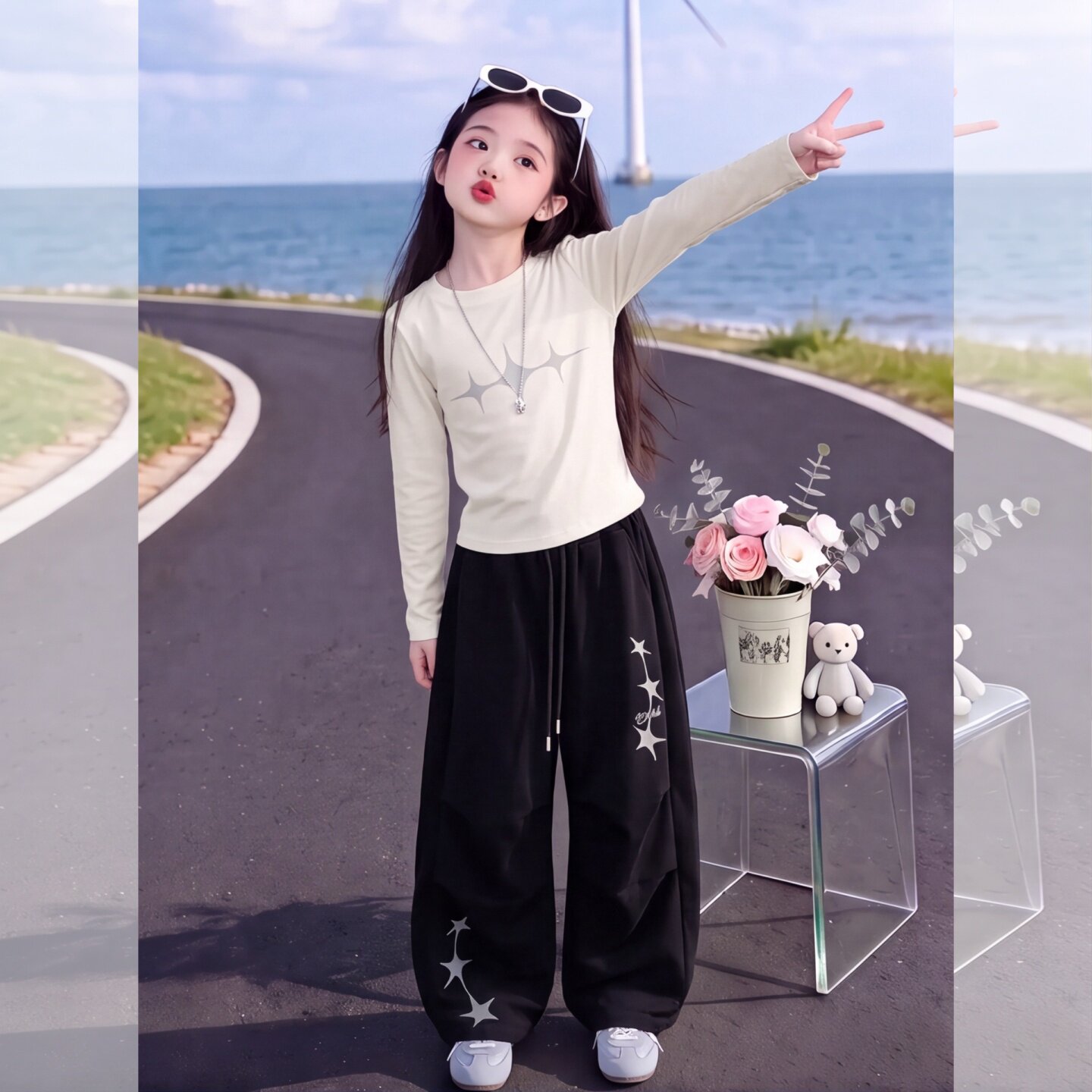 女童时尚百搭上衣打底中大童宽松