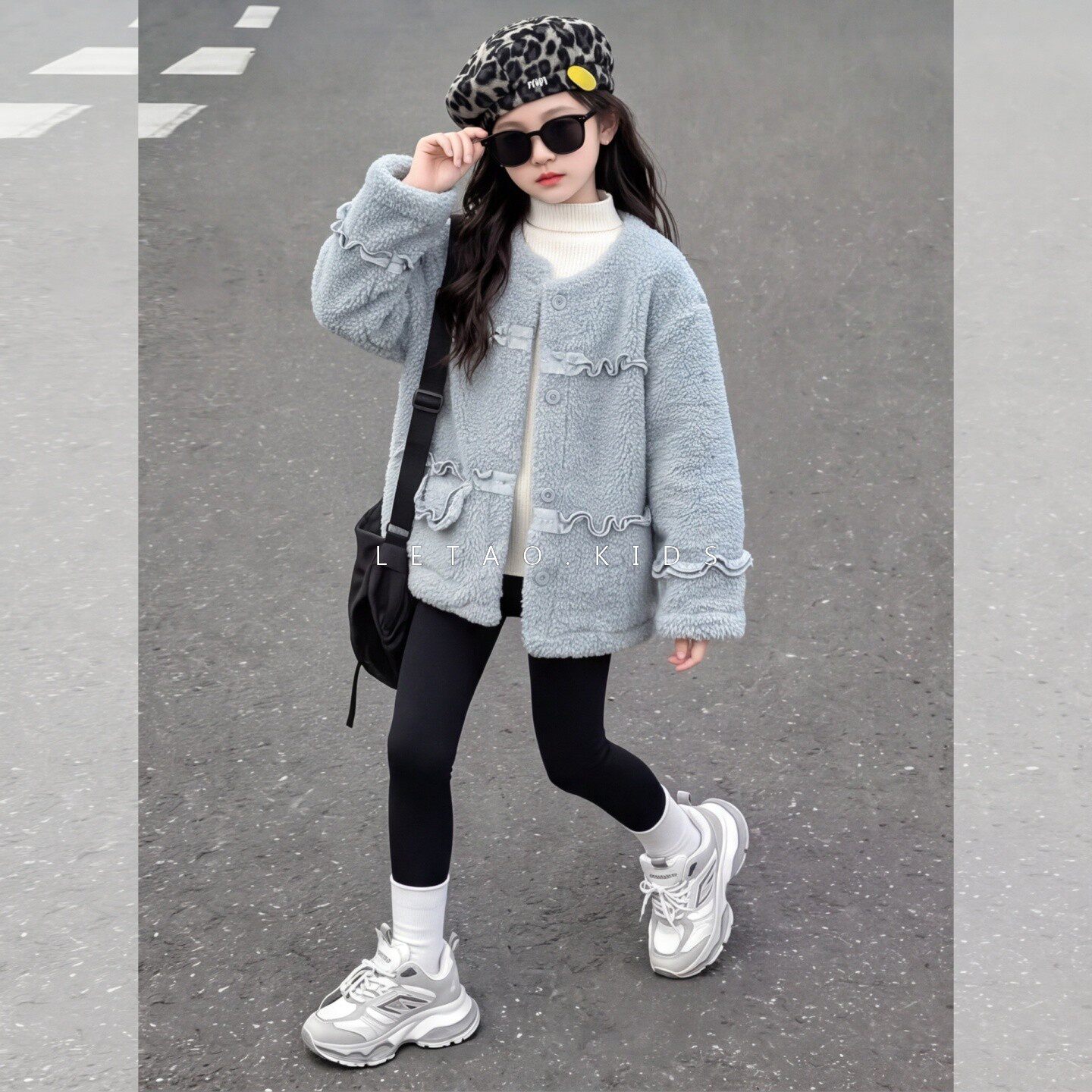 韩系女童仿皮草加绒外套秋冬款