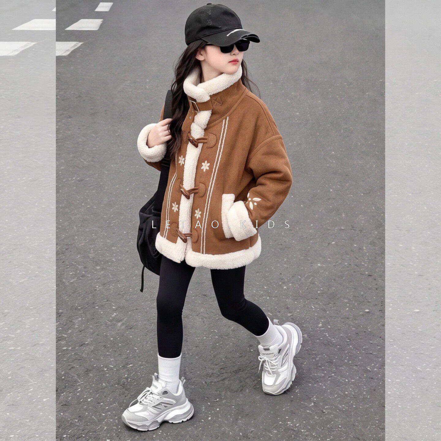 女童秋冬美拉德皮毛一体加厚外套