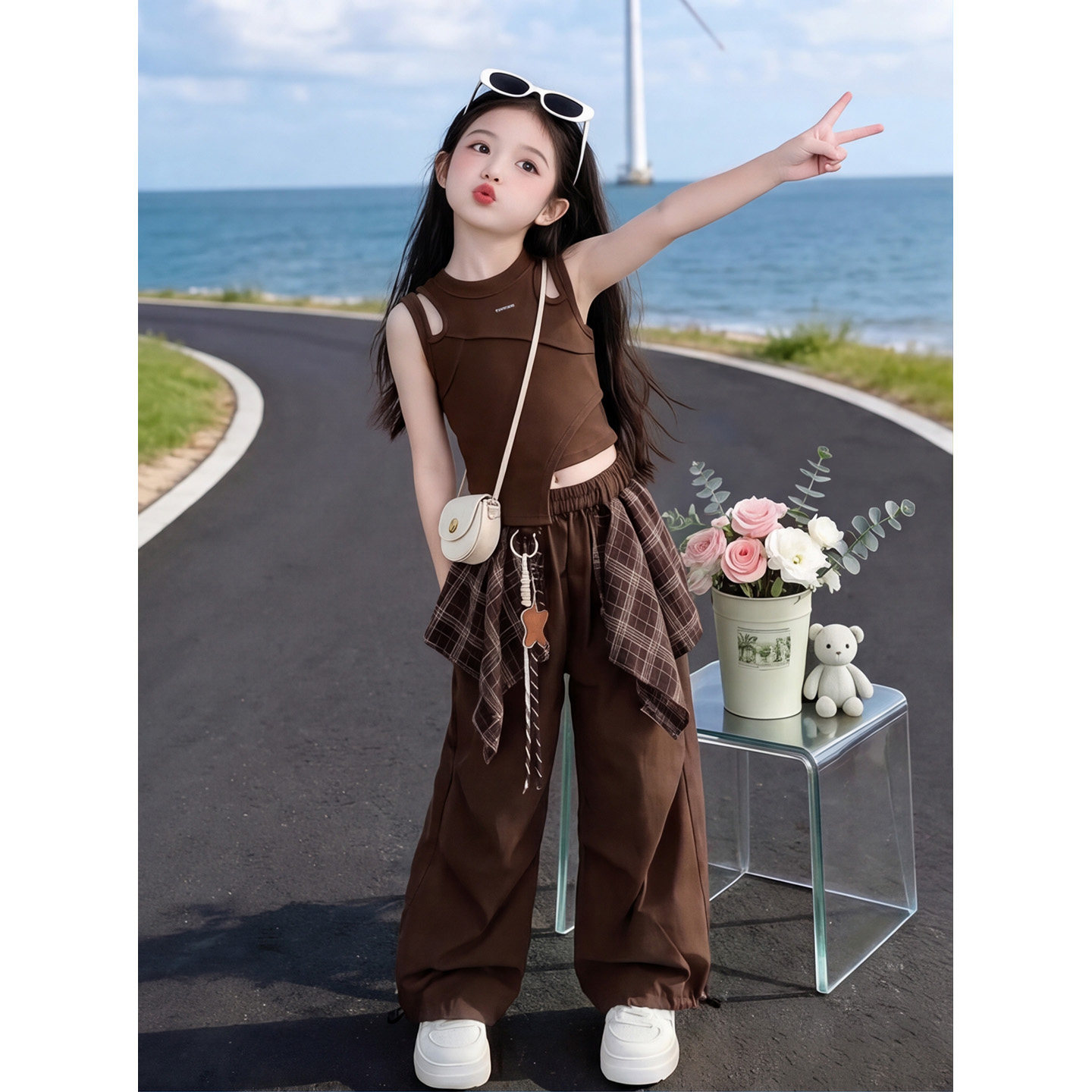 女童爵士舞服装jazz夏季背心洋气时髦无袖儿童街舞潮酷舞蹈练功服