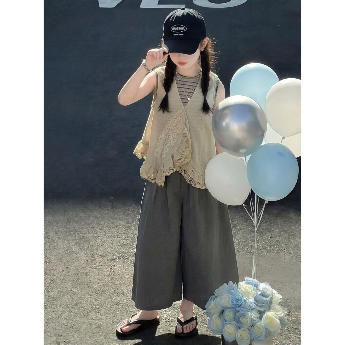 女童夏装2026款背心阔腿裤三件套
