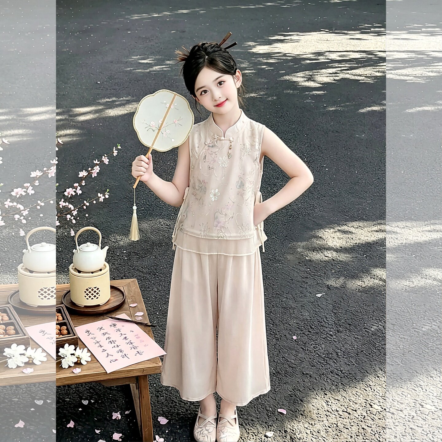 女童新中式套装夏季无袖T恤阔腿4
