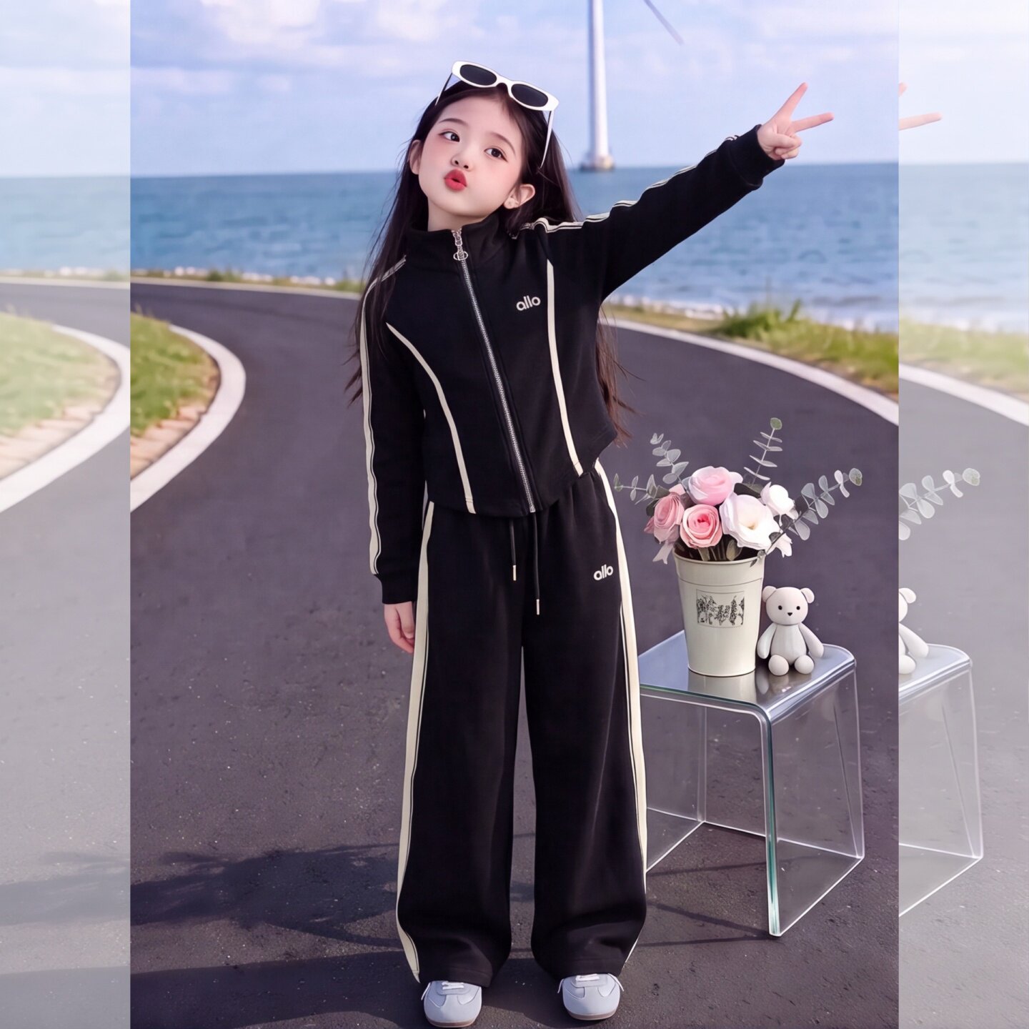 女童拉条套装秋季2025新款洋气女