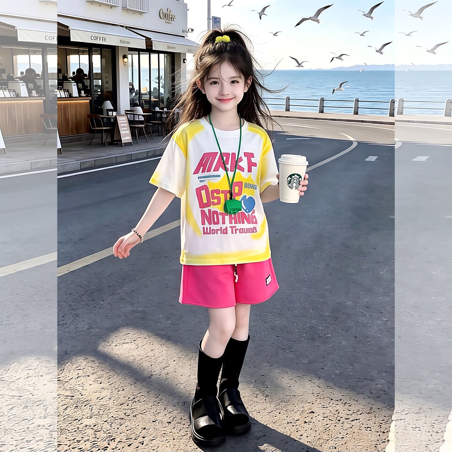 女童短袖短裤套装夏季新款多巴胺