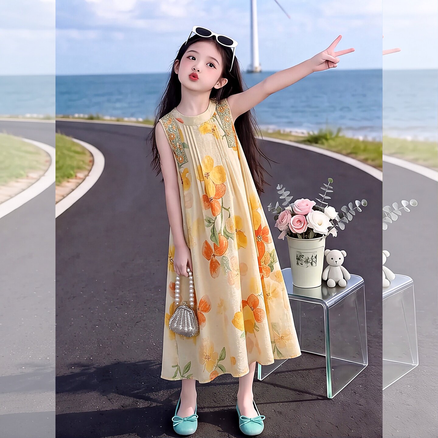 女童连衣裙夏季2026新款无袖圆领